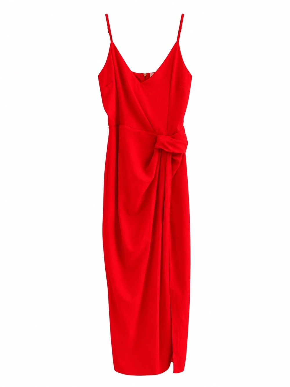 ASOS Red Strapless Draped Midi Dress with Side Knot